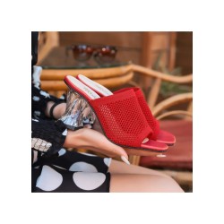 Akva Kırmızı Triko Şeffaf Topuklu Terlik