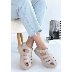 Toten Bej Cilt Kemerli Sandalet