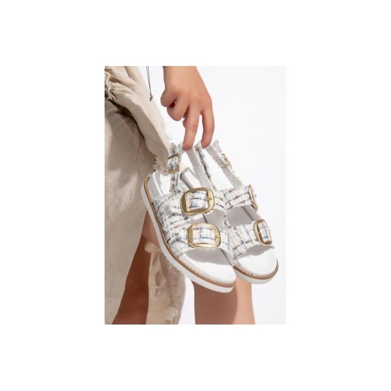 Olira Beyaz Simli Kemerli Sandalet