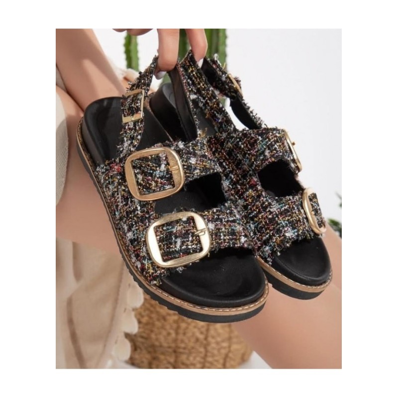 Olira Siyah Simli Kemerli Sandalet