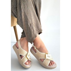 Cate Bej Hasır Cilt Sandalet