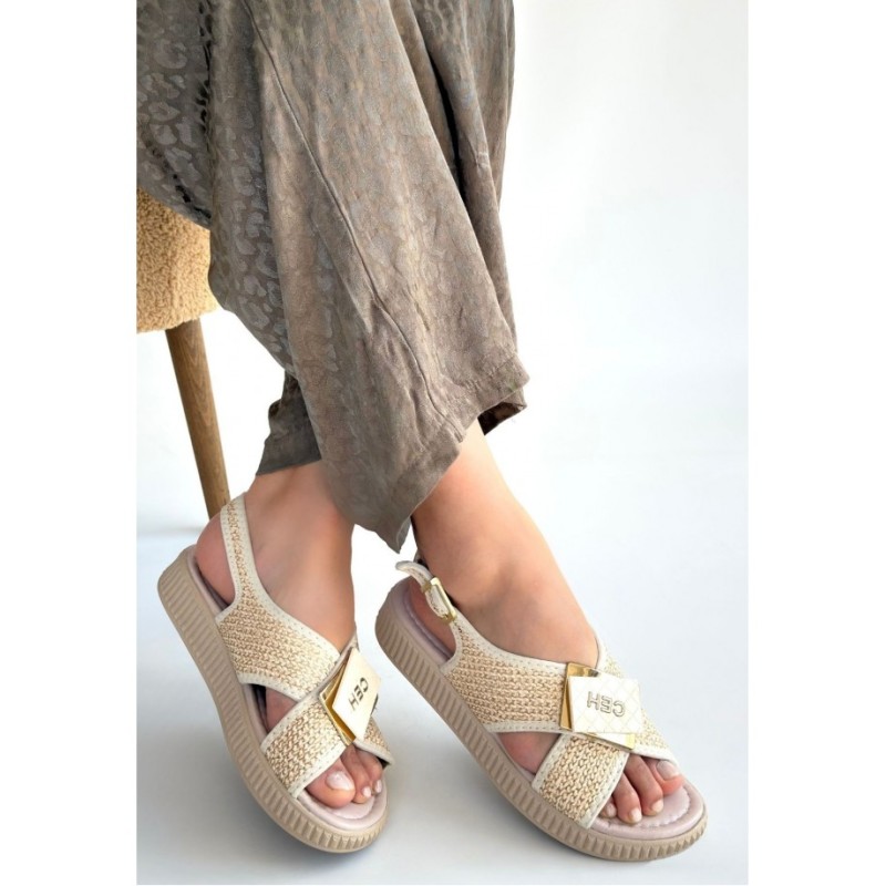 Cate Bej Hasır Cilt Sandalet