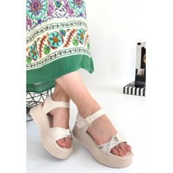 Luno Bej Cilt Kemerli Sandalet