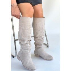 Winda Bej Süet Körüklü Çizme