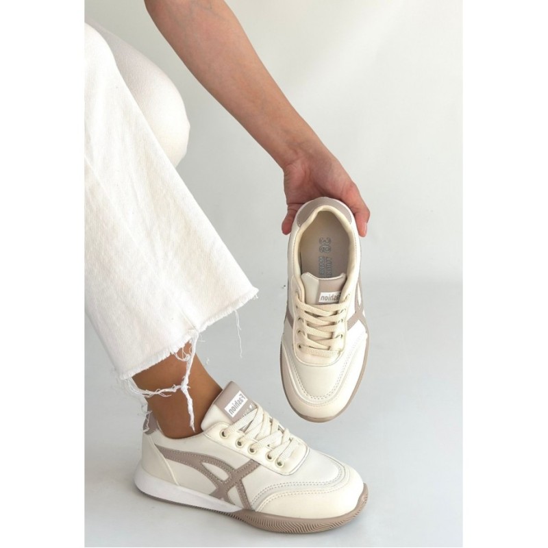 Zlay Bej Cilt Vizon Detaylı Bağcıklı Spor Ayakkabı