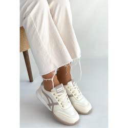 Zlay Bej Cilt Vizon Detaylı Bağcıklı Spor Ayakkabı