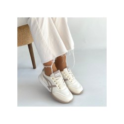 Zlay Bej Cilt Vizon Detaylı Bağcıklı Spor Ayakkabı